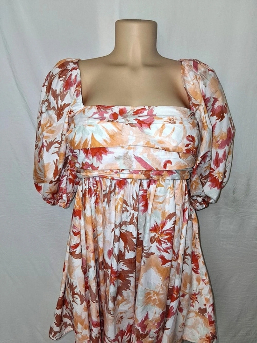 Abercrombie & Fitch Emerson Poplin Puff Sleeve Mini Dress Pink & Orange XS
